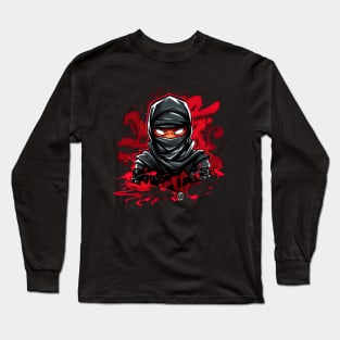 Ninja Black: Red Graffiti Cartoon, Urban Style Tee Long Sleeve T-Shirt